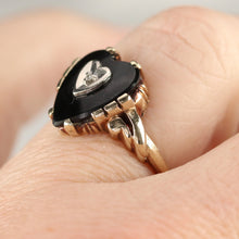 Load image into Gallery viewer, Heart shaped onyx and diamond ring in yellow gold