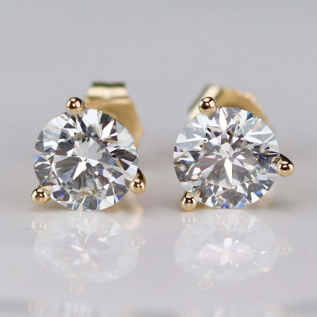 Lab grown 2.09ctw  Diamond studs in 14k yellow gold