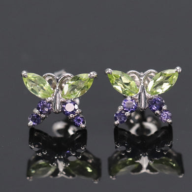 CLEARANCE!  Peridot and iolite butterfly earrings in white gold