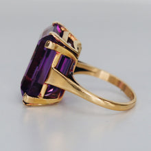 Load image into Gallery viewer, Large 20ct Emerald cut amethyst ring in 14k yellow gold