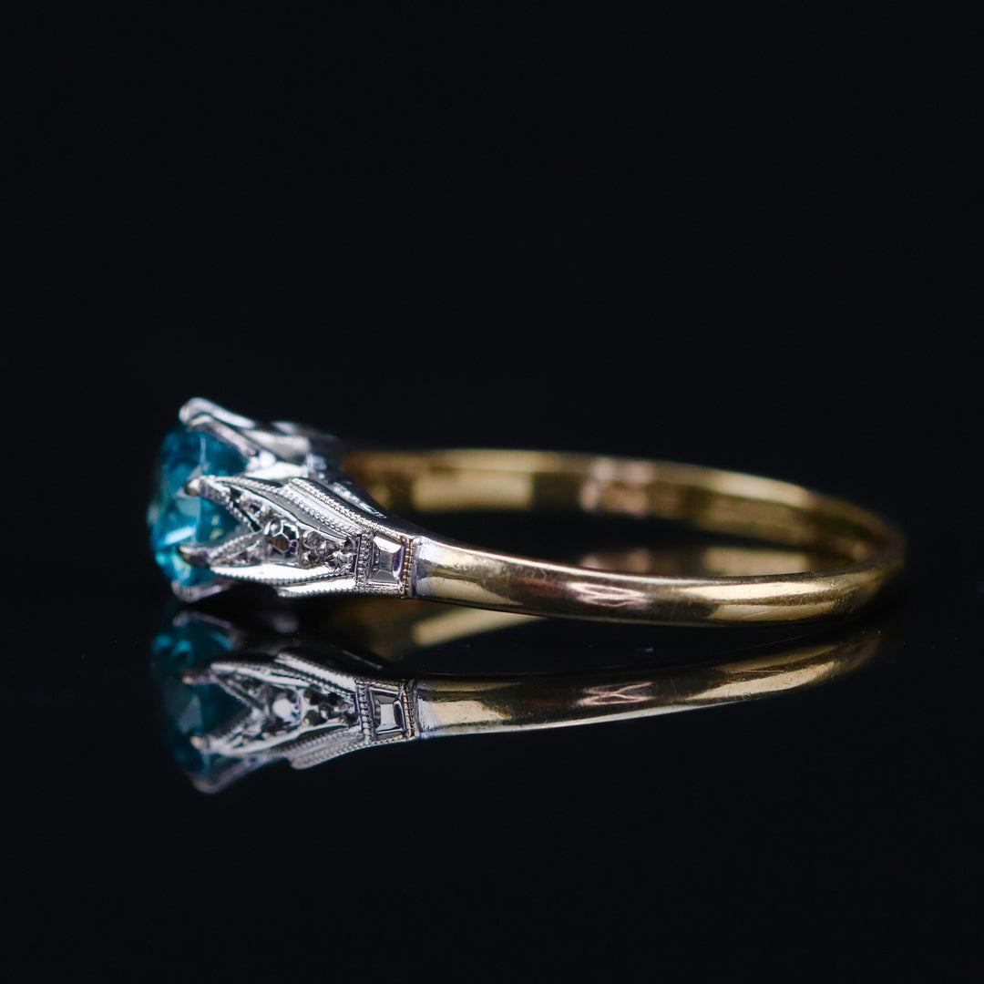 Vintage blue zircon ring in yellow and white gold from Manor Jewels