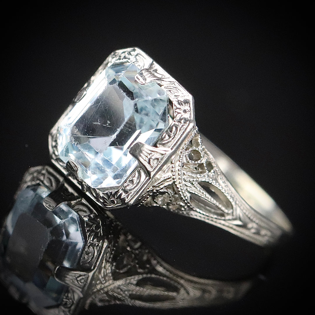 Vintage Ostby Barton aquamarine ring in white gold