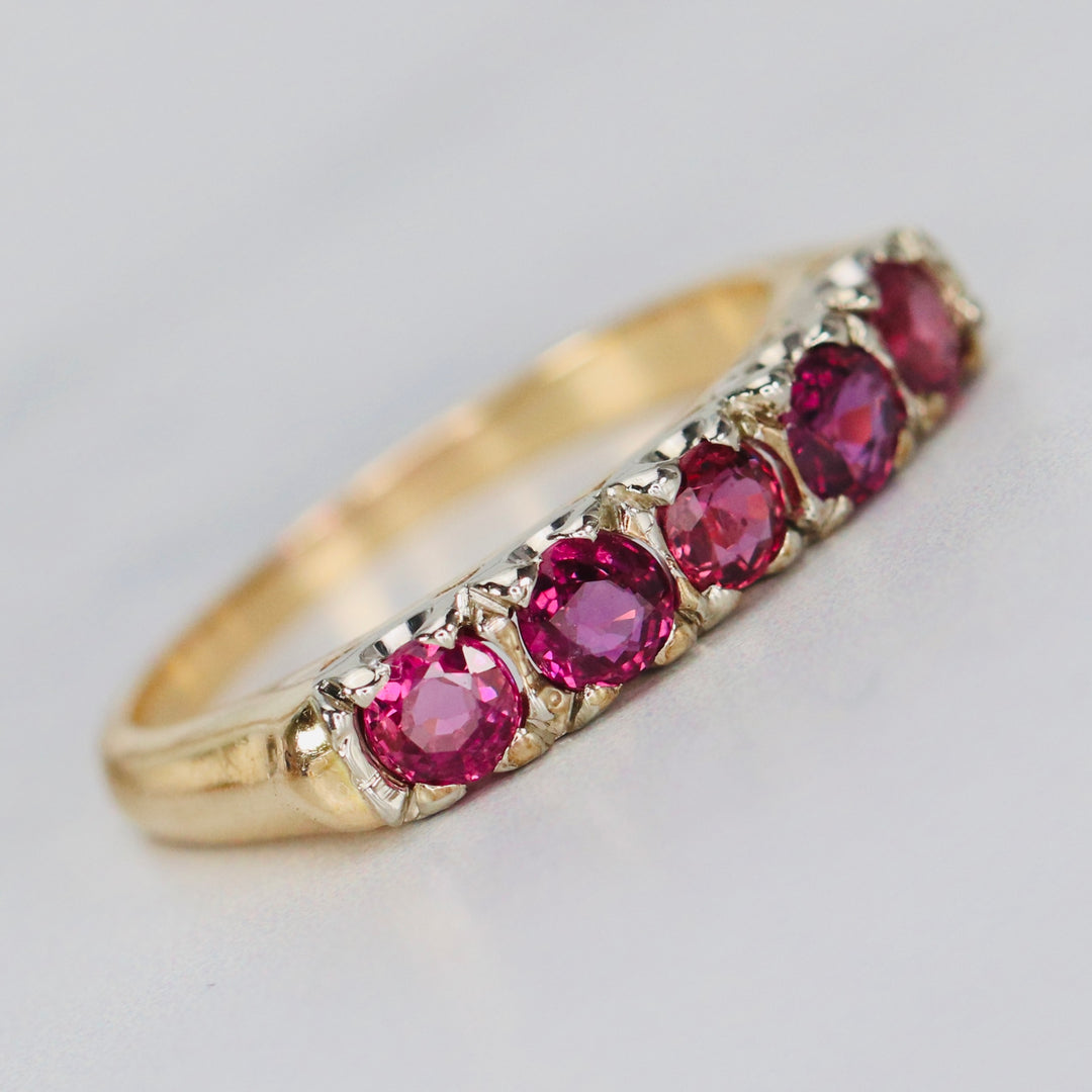 Vintage ruby band ring in 14k yellow and white gold