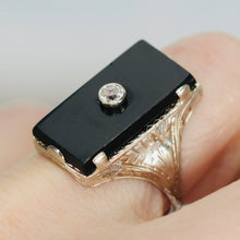 Load image into Gallery viewer, Large oblong onyx vintage ring in white gold