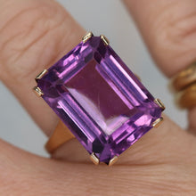 Load image into Gallery viewer, Large 20ct Emerald cut amethyst ring in 14k yellow gold