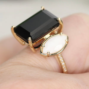 Onyx and white agate 2 stone ring in 14k yellow gold by Effy