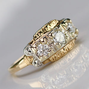 50% OFF!  Transitional cut vintage 3 stone diamond band in 14k *onyx deal*