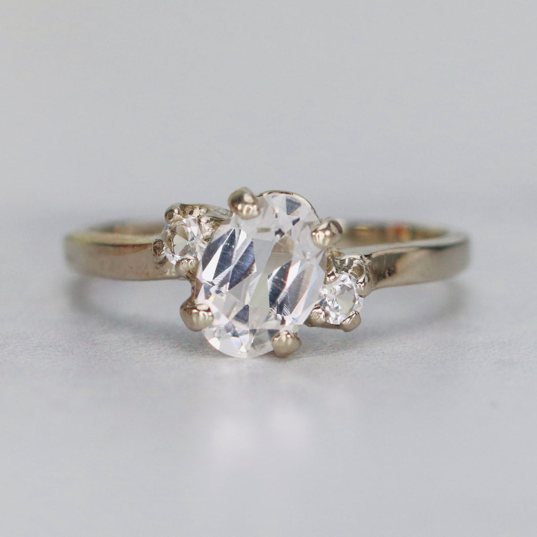SPECIAL!!  White synthetic spinel ring in white gold