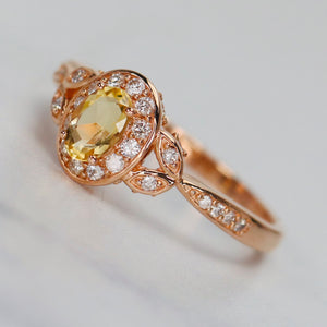 Yellow sapphire and diamond ring in 14k rose gold