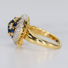 Load image into Gallery viewer, Estate heart shaped Sapphire and diamond cluster ring in 18k yellow gold