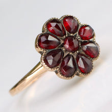 Load image into Gallery viewer, SPECIAL: Vintage rose cut Garnet cluster ring in yellow gold