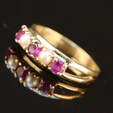 Load image into Gallery viewer, Vintage amethyst and pearl ring in yellow gold
