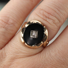Load image into Gallery viewer, Oval onyx and diamond vintage ring in yellow gold from Manor Jewels