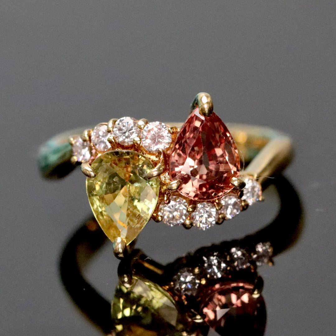 GIA fancy sapphire and diamond toi et moi ring 18k yellow gold
