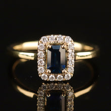 Load image into Gallery viewer, Sapphire and diamond halo ring in 14k yellow gold *onyx deal*