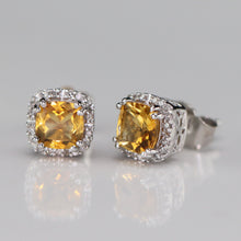 Load image into Gallery viewer, Citrine and diamond studs in white gold