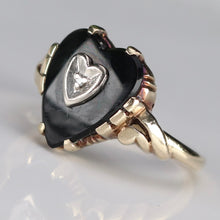 Load image into Gallery viewer, Heart shaped onyx and diamond ring in yellow gold