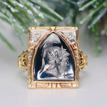 Load image into Gallery viewer, Vintage hematite intaglio ring in yellow gold
