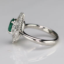 Load image into Gallery viewer, Estate Emerald and diamond ballerina style ring in platinum
