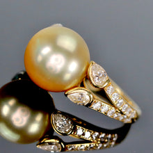 Load image into Gallery viewer, Golden south sea pearl and diamond ring in 18k yellow gold