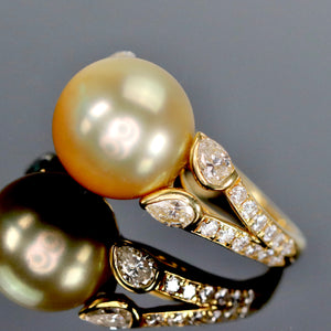 Golden south sea pearl and diamond ring in 18k yellow gold