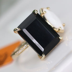 Onyx and white agate 2 stone ring in 14k yellow gold by Effy