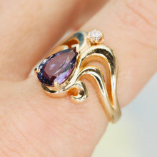 Load image into Gallery viewer, Estate heavy tanzanite and diamond chevron ring in 14k yellow gold