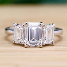 Load image into Gallery viewer, The Charlotte - 3 stone 3.03ctw lab grown emerald cut diamond ring in platinum
