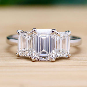 The Charlotte - 3 stone 3.03ctw lab grown emerald cut diamond ring in platinum