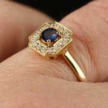 Load image into Gallery viewer, 50% OFF!  Sapphire and diamond halo ring in 14k yellow gold *onyx deal*