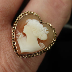 Vintage Huge heart shaped cameo ring in yellow gold - onyx sale