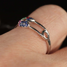 Load image into Gallery viewer, 14k white gold gemstone safety pin ring