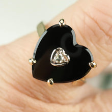 Load image into Gallery viewer, F&amp;F Felger vintage Heart shaped onyx and diamond ring in 14k yellow gold