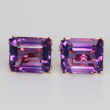 Load image into Gallery viewer, Chunky Amethyst emerald cut earrings in 14k yellow gold