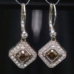 Estate Chocolate and white earth mined diamond earrings in 14k white gold