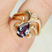 Load image into Gallery viewer, Estate heavy tanzanite and diamond chevron ring in 14k yellow gold