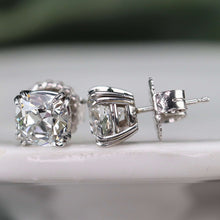 Load image into Gallery viewer, RESERVED: PAYMENT 7-10 of 10: Lab grown 3.04ctw Antique style cushion cut GIA certed Diamond studs in 14k white gold