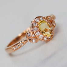 Load image into Gallery viewer, Yellow sapphire and diamond ring in 14k rose gold