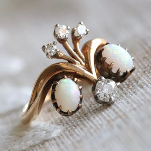 50% OFF!  Vintage opal and Diamond ring in 14k yellow gold
