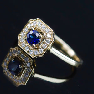 50% OFF!  Sapphire and diamond halo ring in 14k yellow gold *onyx deal*