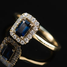 Load image into Gallery viewer, Sapphire and diamond halo ring in 14k yellow gold *onyx deal*