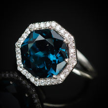 Load image into Gallery viewer, RESERVED FOR DI: PAYMENT 5 OF 5:  SALE!!  Custom London Blue topaz and diamond ring in 14k white gold