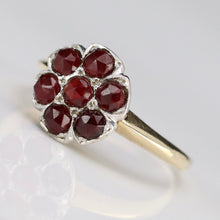 Load image into Gallery viewer, Vintage rose cut Garnet cluster ring in 14 yellow &amp; white gold