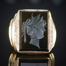 Load image into Gallery viewer, Vintage onyx intaglio ring in yellow gold
