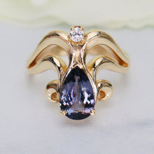 Load image into Gallery viewer, Estate heavy tanzanite and diamond chevron ring in 14k yellow gold