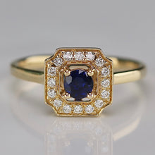 Load image into Gallery viewer, 50% OFF!  Sapphire and diamond halo ring in 14k yellow gold *onyx deal*