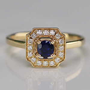 50% OFF!  Sapphire and diamond halo ring in 14k yellow gold *onyx deal*
