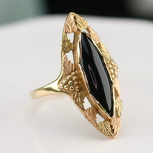Load image into Gallery viewer, Vintage onyx navette ring in 14k yellow gold