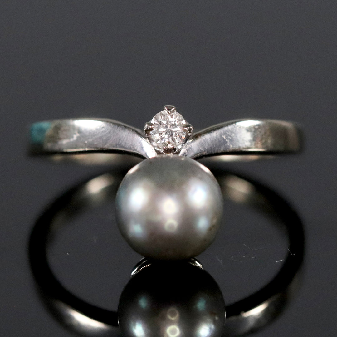 Vintage pearl and diamond ring in 14k white gold from Manor Jewels