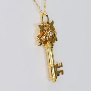 Heavy diamond key necklace in 18k yellow gold